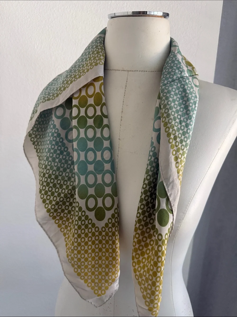 Charles Jourdan Yellow, Teal and Red Polka Dot Silk Scarf